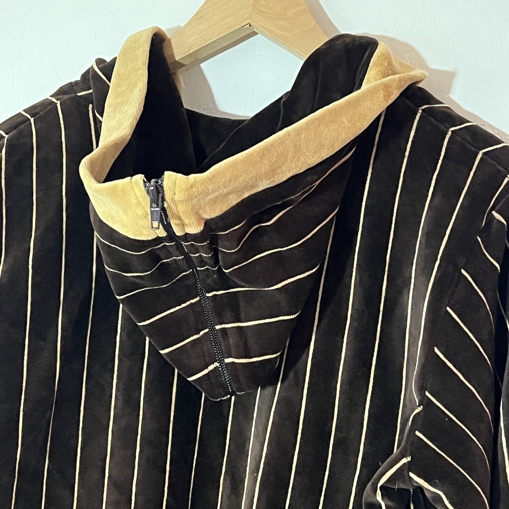 Stussy Velour Waffle Lined Zip Up Jacket Coat Stripe Y2K Zippered Hood Sz Large - Picture 7 of 16